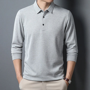 Men’s Business Casual Polo – Long Sleeve, Anti-Wrinkle, Comfortable Summer Top