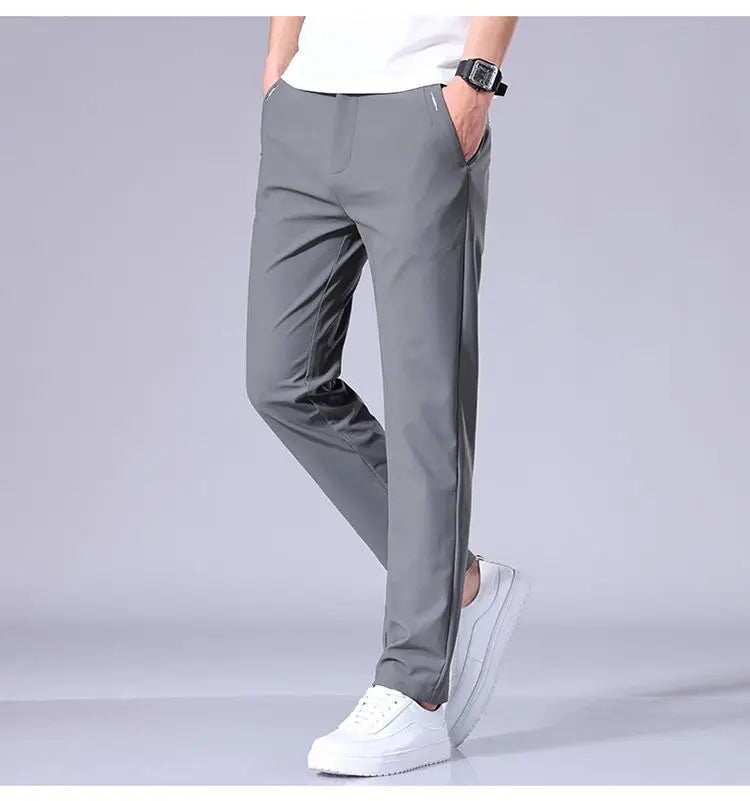 Vigoratti Line™ – Ultra-Thin Ice Silk Men’s Trousers – Quick-Dry Slim Straight Business Casual Pants