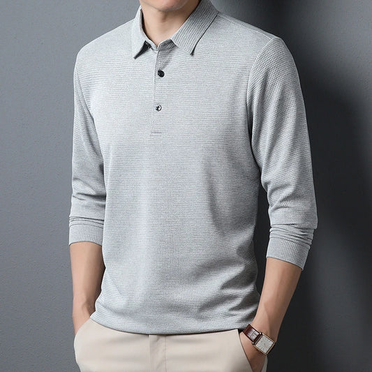 Men’s Business Casual Polo – Long Sleeve, Anti-Wrinkle, Comfortable Summer Top