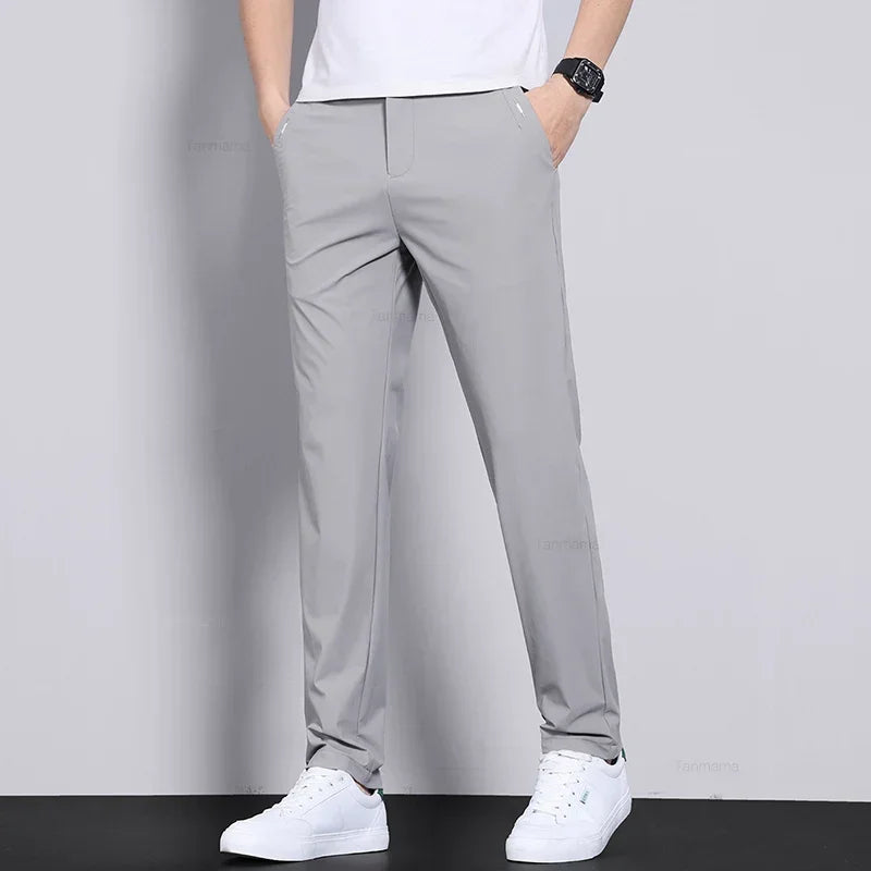Vigoratti Line™ – Ultra-Thin Ice Silk Men’s Trousers – Quick-Dry Slim Straight Business Casual Pants